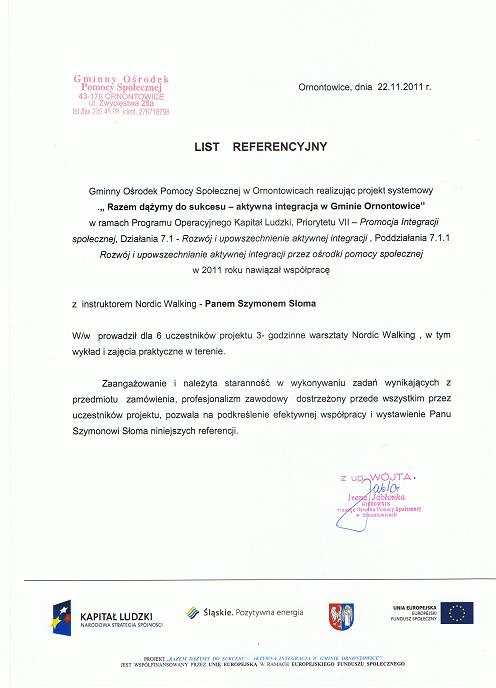 Referencje Szymon Słoma Gmina Ornontowice